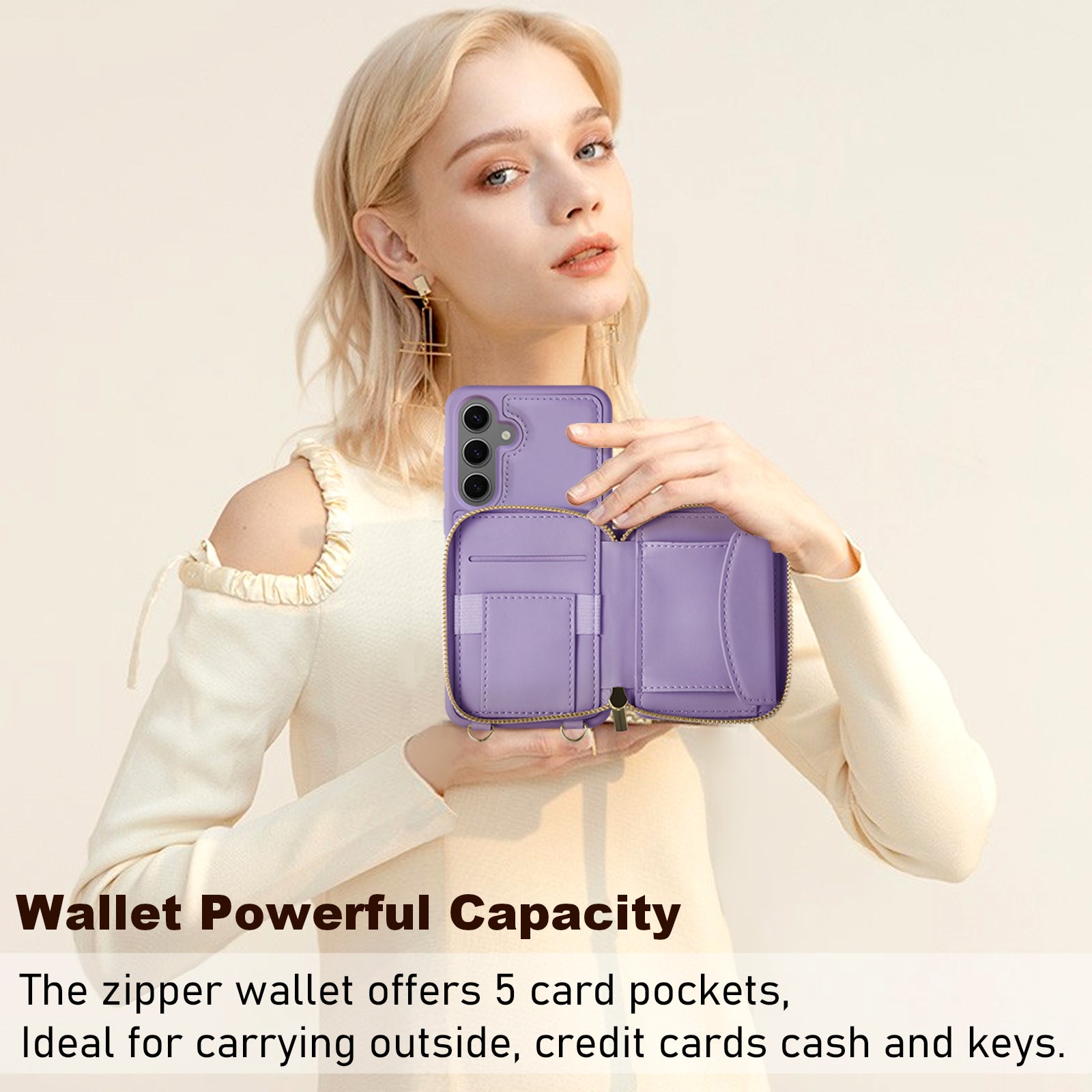 For Samsung Galaxy S24+ Case Leather +TPU Phone Purse Crossbody Zipper Cover For Samsung Galaxy S24+ Case Leather +TPU Phone Purse Crossbody Zipper Cover